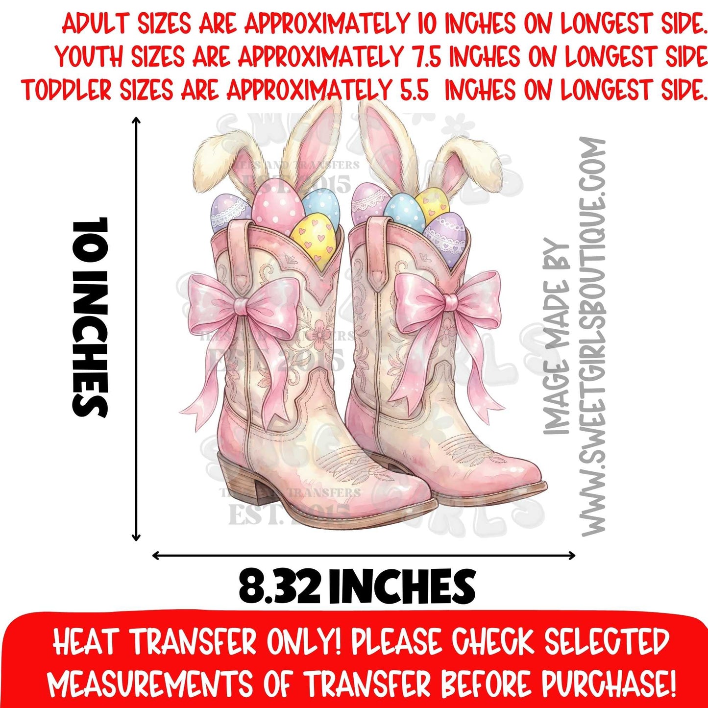 Pink Easter Cowgirl Boots DTF Heat Transfer Bunny Western Spring Design