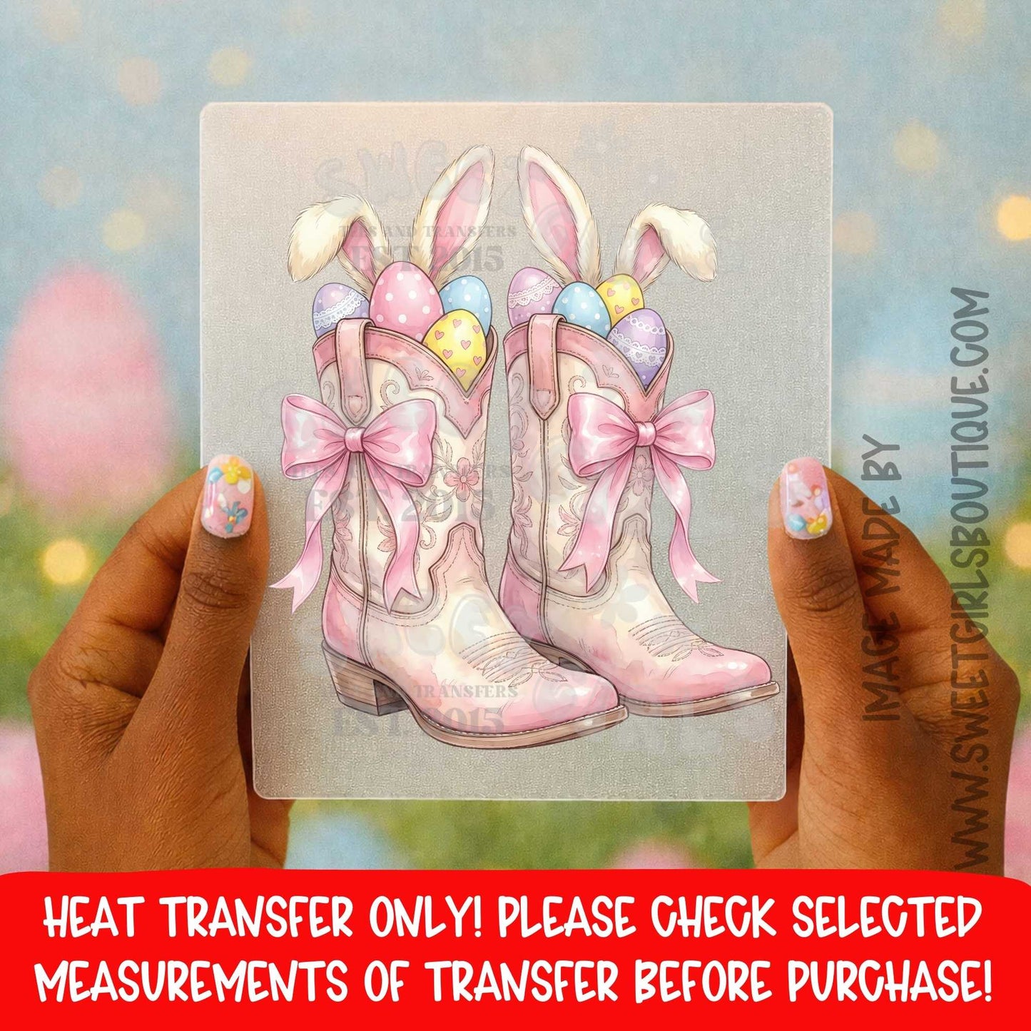 Pink Easter Cowgirl Boots DTF Heat Transfer Bunny Western Spring Design