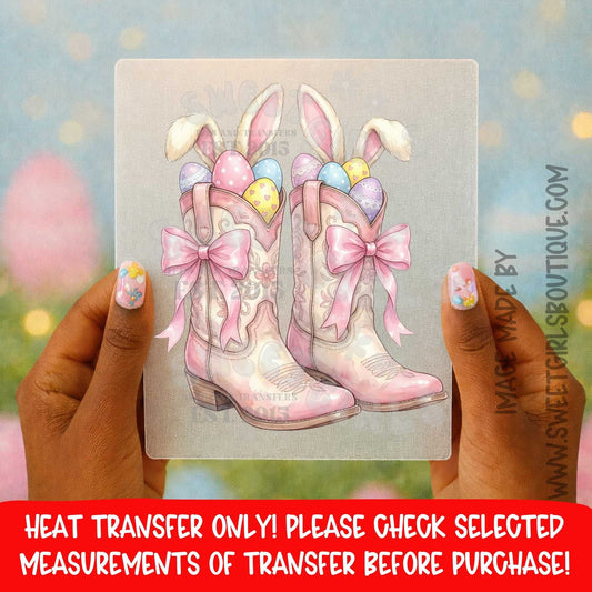 Pink Easter Cowgirl Boots DTF Heat Transfer Bunny Western Spring Design