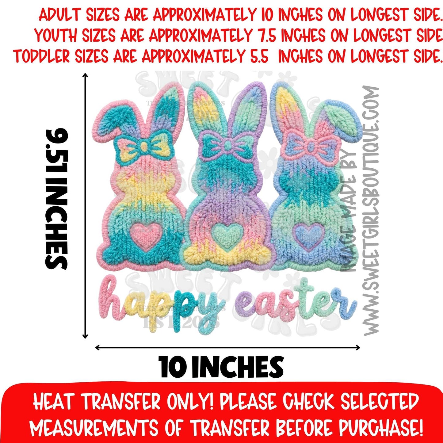 Happy Easter Pastel Bunnies DTF Heat Transfer Spring Kids Design