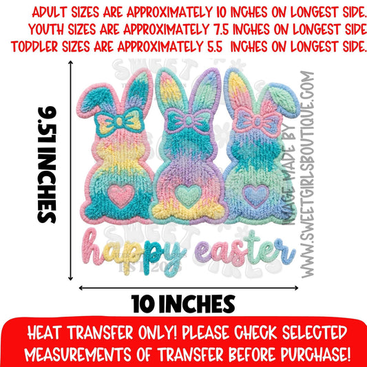 Happy Easter Pastel Bunnies DTF Heat Transfer Spring Kids Design