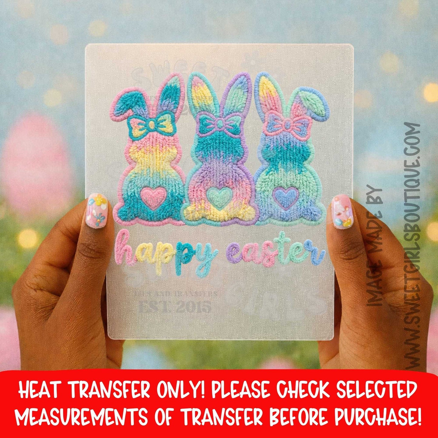 Happy Easter Pastel Bunnies DTF Heat Transfer Spring Kids Design
