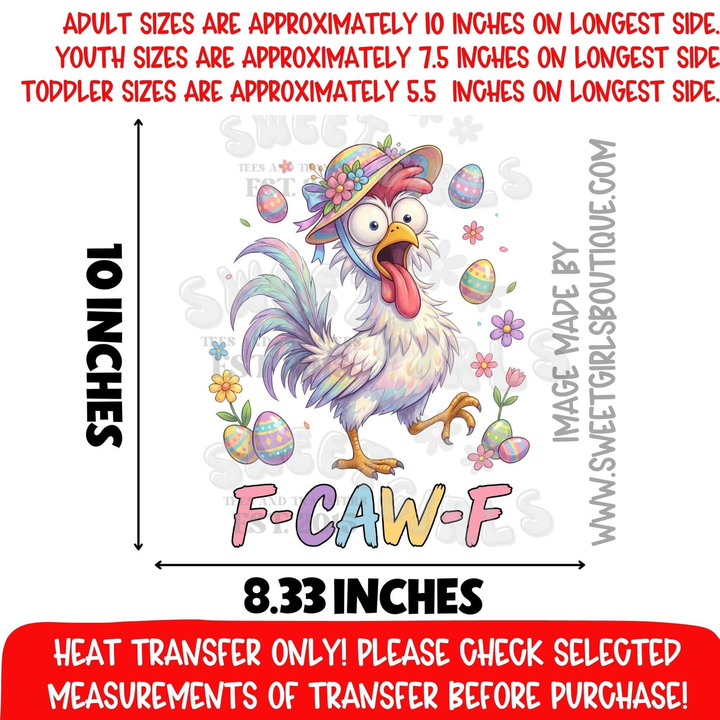 Funny Easter Chicken F CAW F DTF Heat Transfer Cute Spring Humor Design