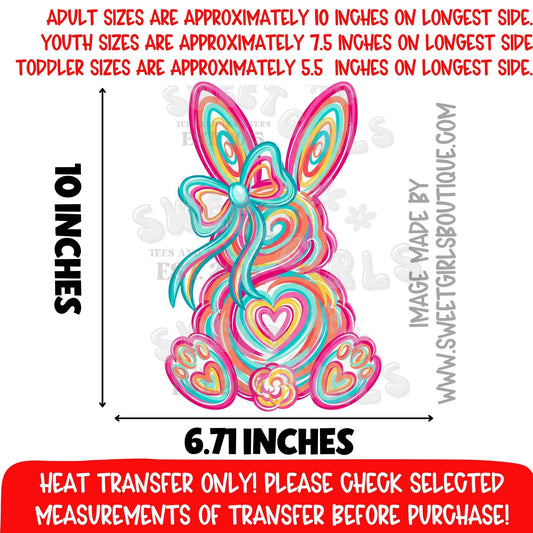 Easter Rainbow Bunny Heart Heat Transfer Cute Spring DTF Iron On