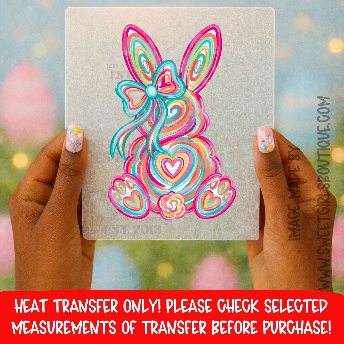 Easter Rainbow Bunny Heart Heat Transfer Cute Spring DTF Iron On
