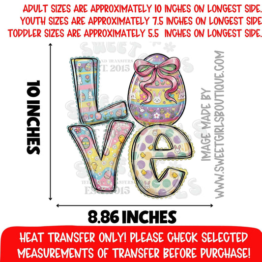 Easter Love Pastel Letters Heat Transfer Bunny Egg DTF Iron On