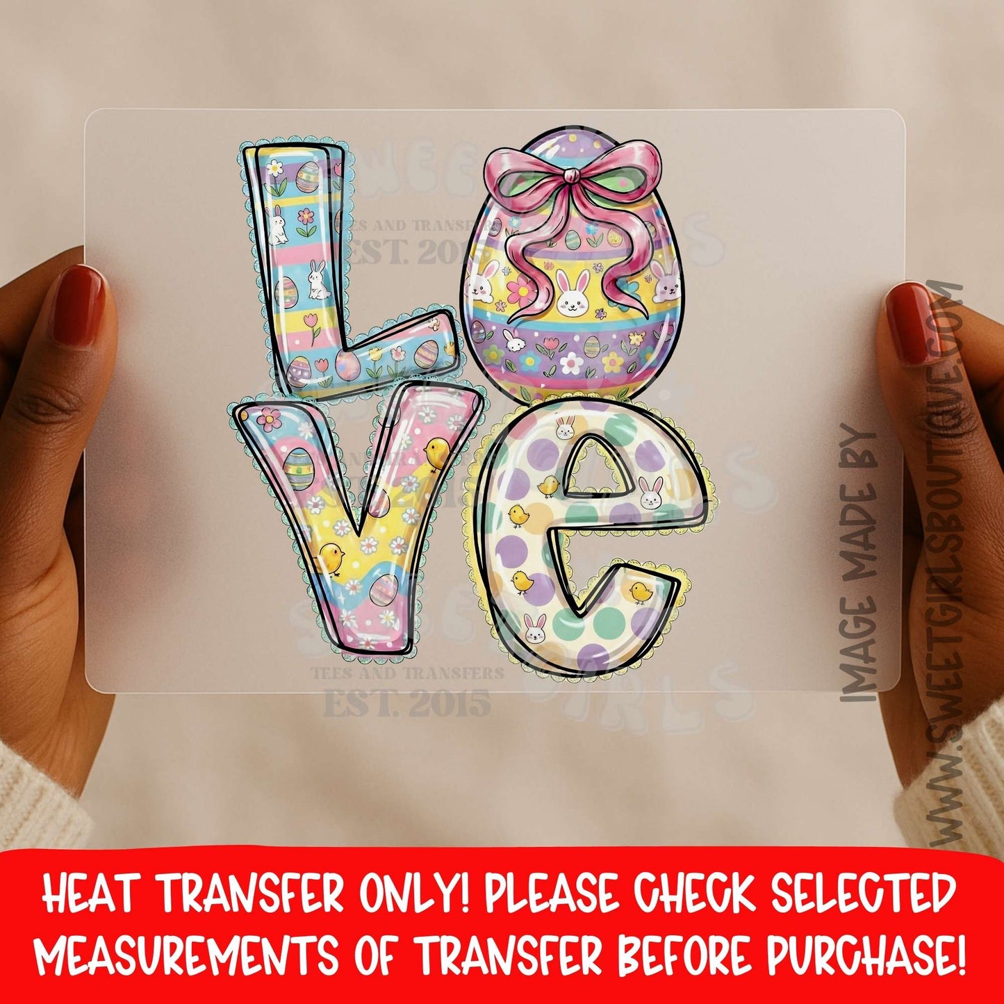 Easter Love Pastel Letters Heat Transfer Bunny Egg DTF Iron On