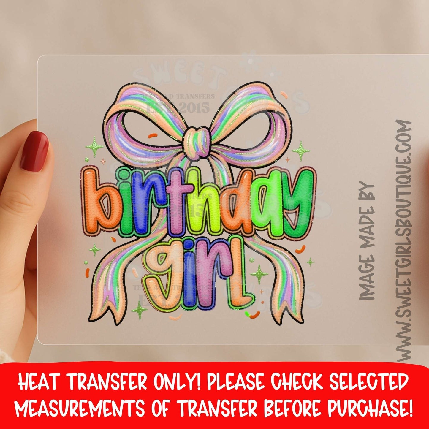 Birthday Girl Rainbow Bow Heat Transfer Cute Party DTF Iron On