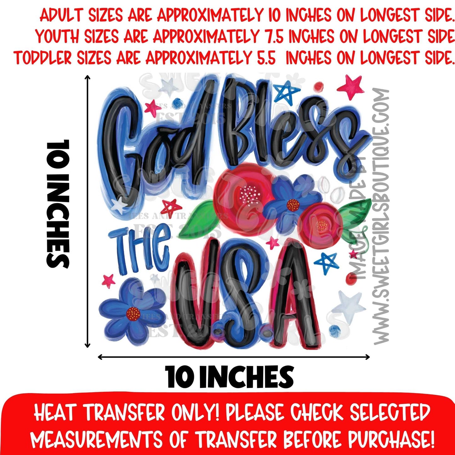 God Bless The USA Heat Transfer DTF Iron On Printable Transfer Not a Shirt Patriotic Faith Christian