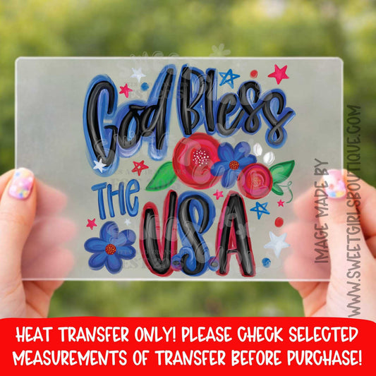 God Bless The USA Heat Transfer DTF Iron On Printable Transfer Not a Shirt Patriotic Faith Christian