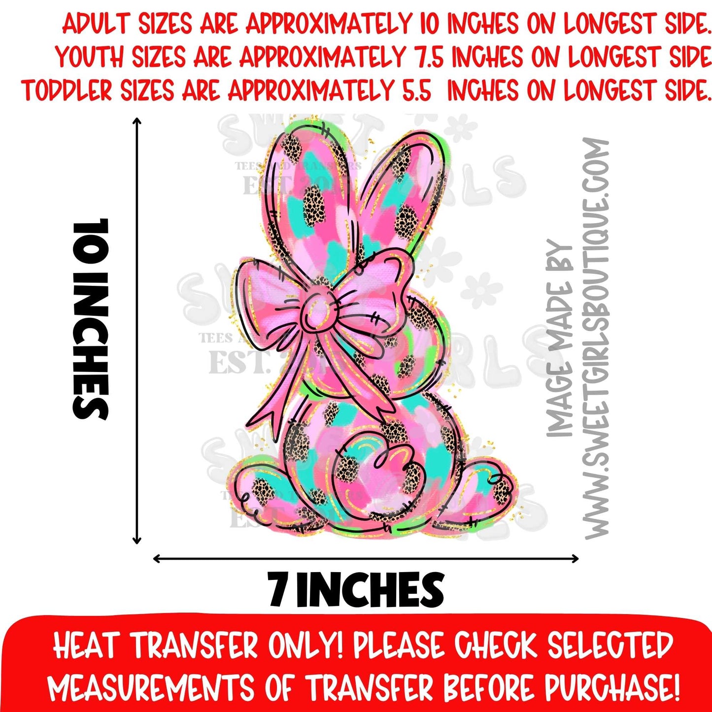 Colorful Easter Bunny Bow Heat Transfer DTF Iron On Printable Transfer Not a Shirt Spring Kids Womens Boutique