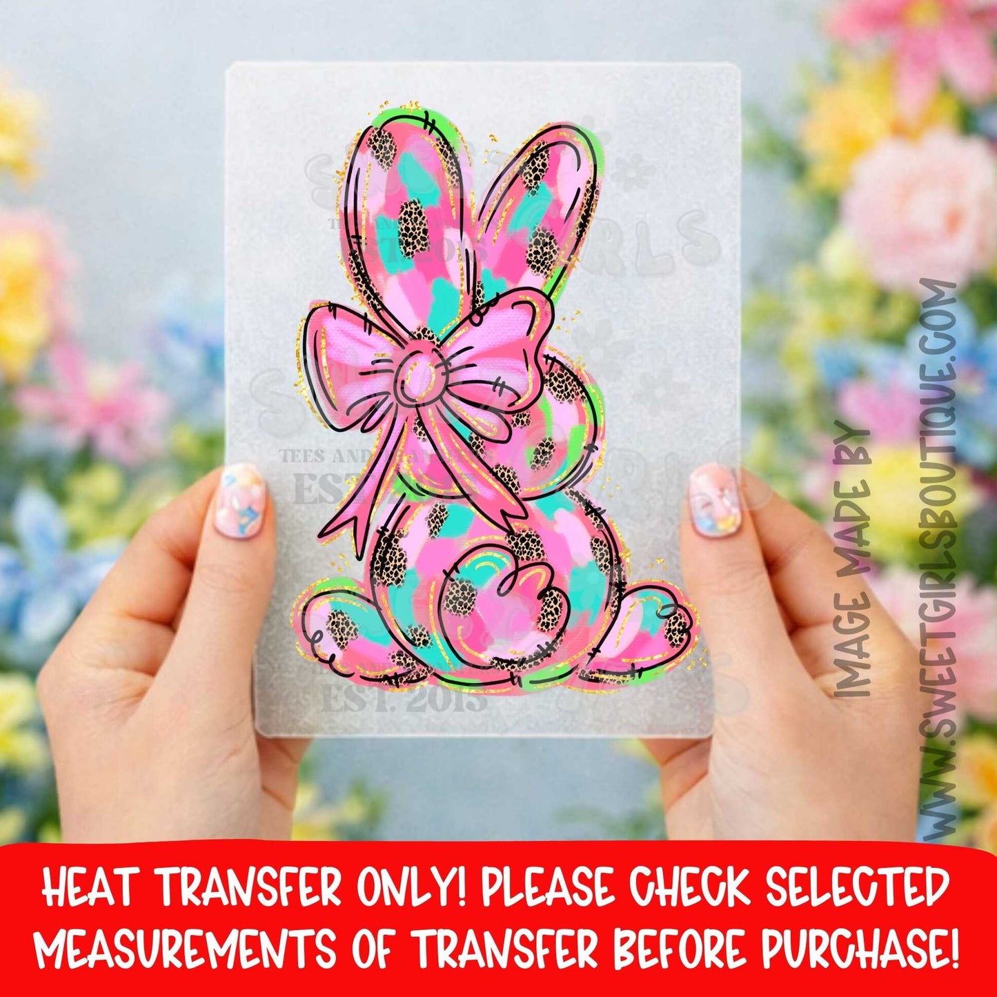 Colorful Easter Bunny Bow Heat Transfer DTF Iron On Printable Transfer Not a Shirt Spring Kids Womens Boutique
