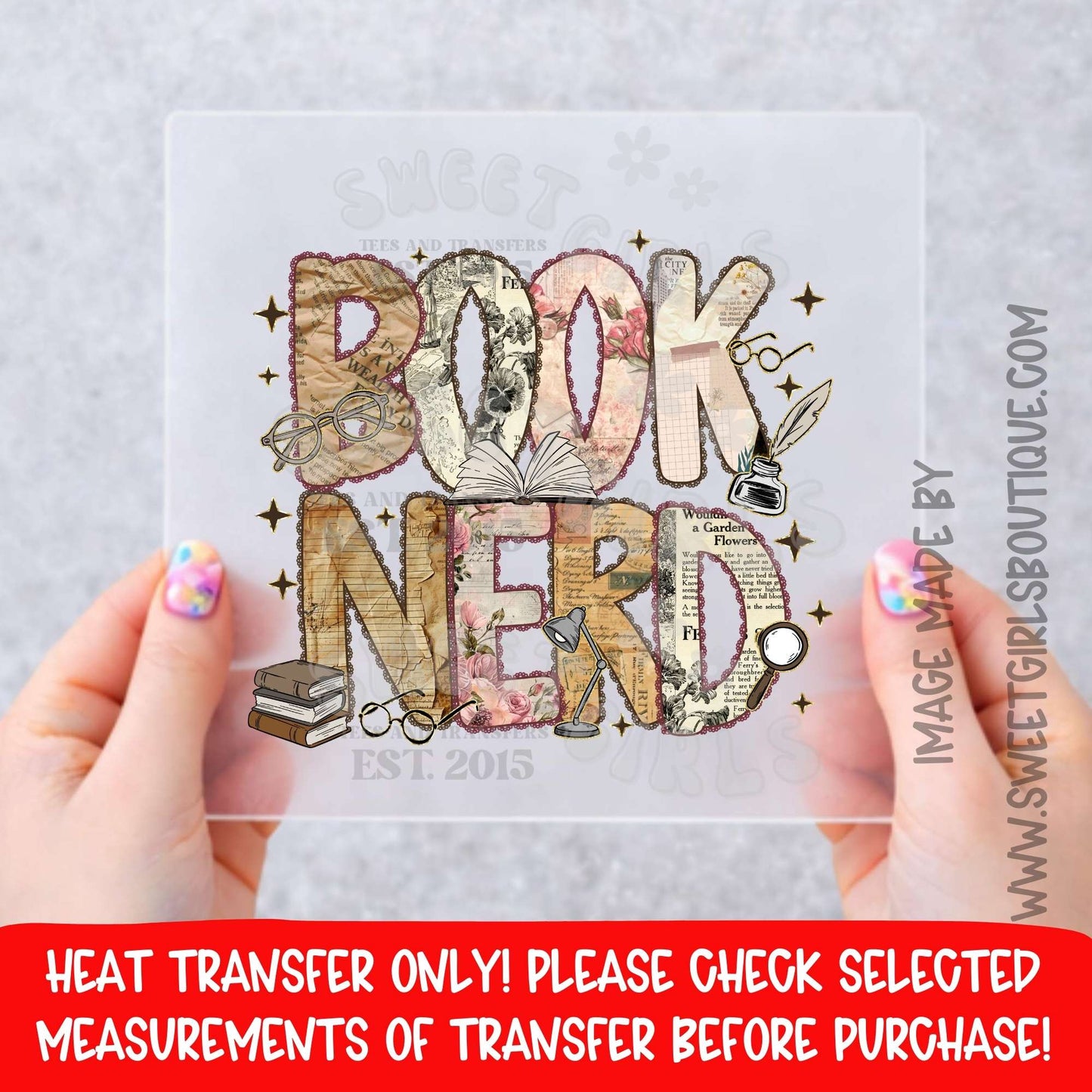 Book Nerd Vintage Floral Reading Library Heat Transfer Not a Shirt