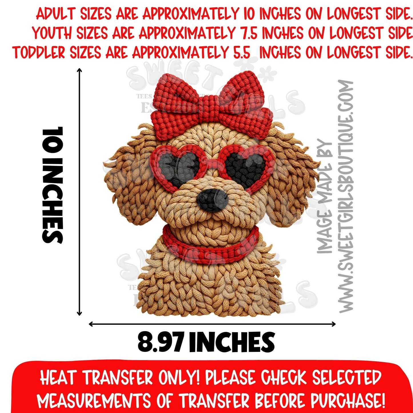 Valentine Dog Heat Transfer Heart Glasses Bow DTF Iron On