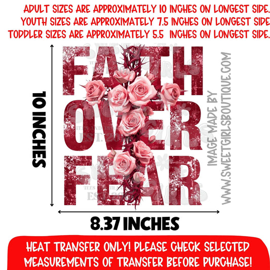 Faith Over Fear Heat Transfer Floral Cross Christian DTF Iron On
