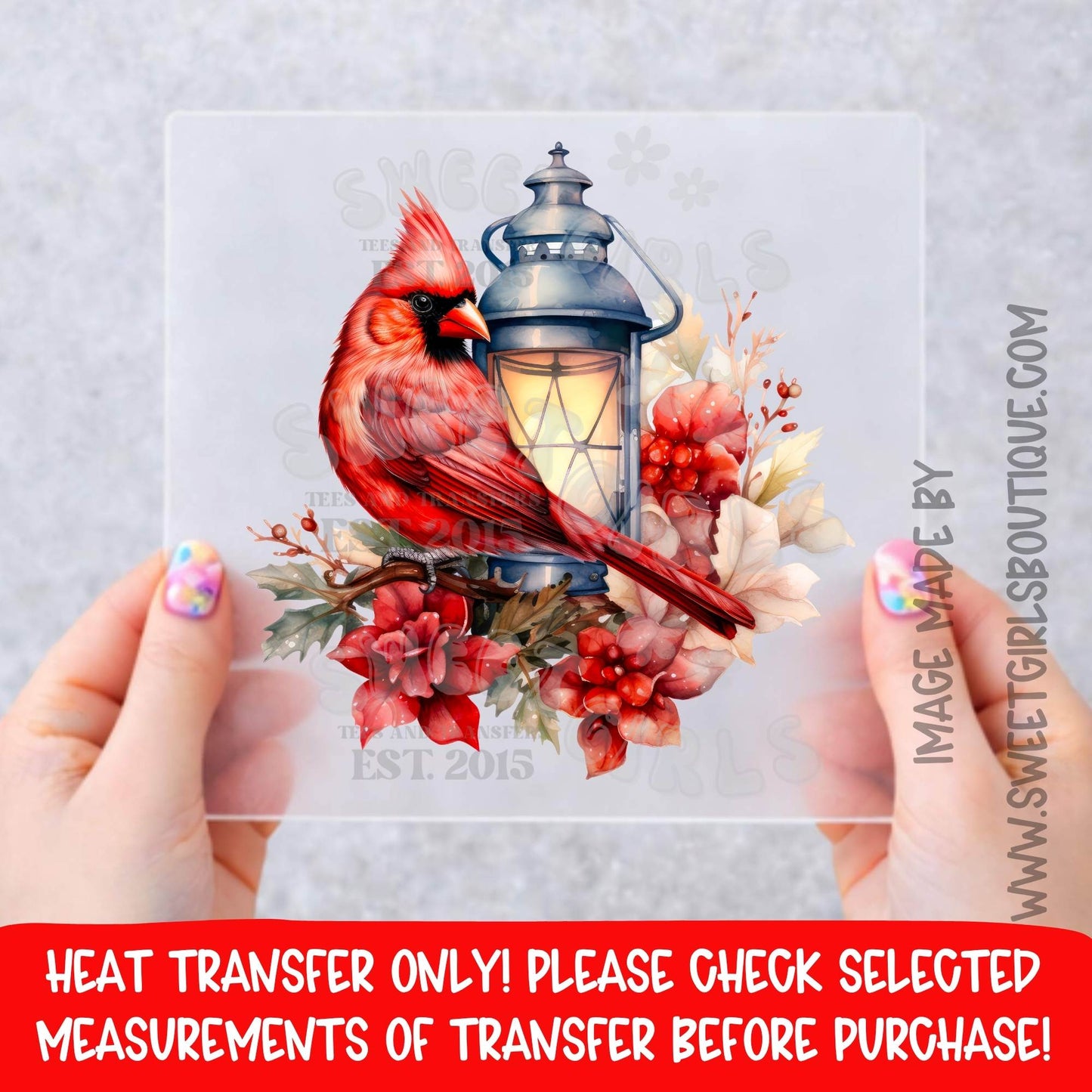 Cardinal Lantern Floral Heat Transfer, Red Bird Winter DTF Transfer For Shirts, Christmas Memorial Cardinal Iron On, Holiday Bird Flower Shirt Graphic, NOT A SHIRT