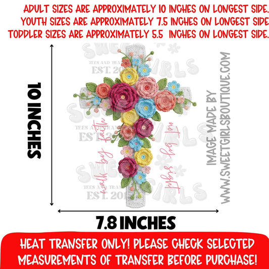 Floral Cross Easter Christian DTF Heat Transfer Iron On Applique Faith Spring Design