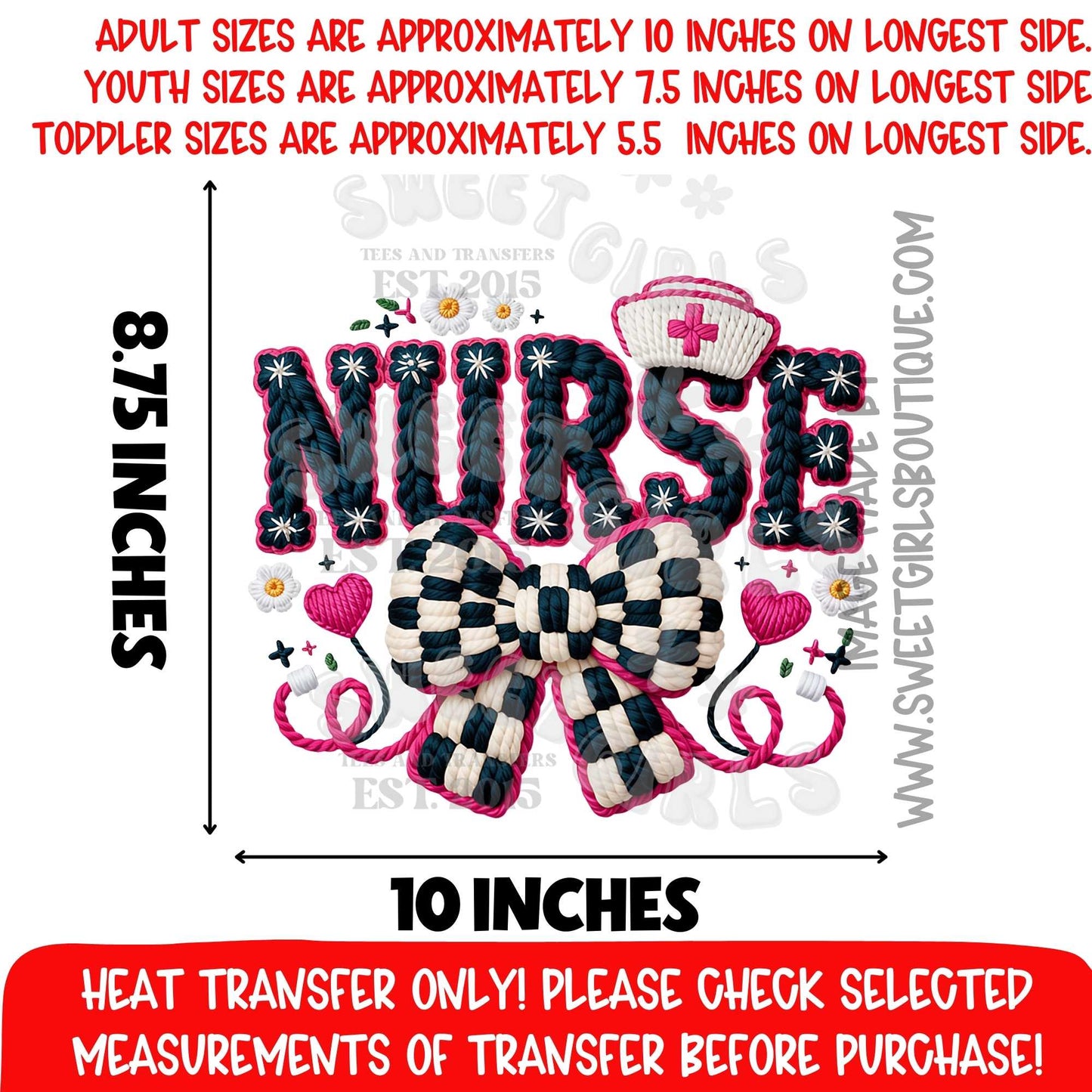 Nurse Coquette Bow DTF Heat Transfer Nurse Gift Pink Ribbon