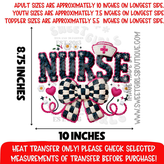 Nurse Coquette Bow DTF Heat Transfer Nurse Gift Pink Ribbon