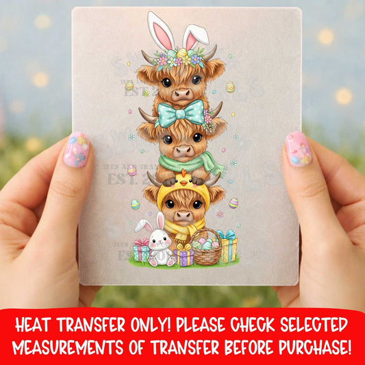 Stacked Easter Cow DTF Heat Transfer Highland Cow Bunny Spring