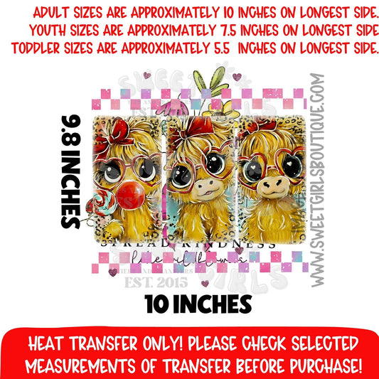 Coquette Highland Cow DTF Heat Transfer Pink Cow Trio Cute Farm