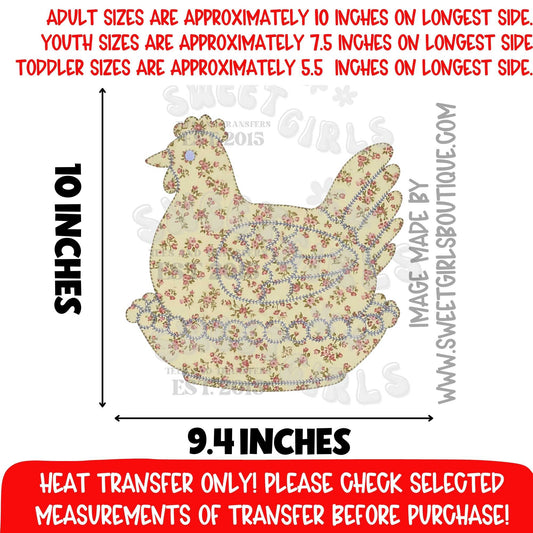 Vintage Floral Chicken DTF Heat Transfer Farmhouse Hen Hen on Nest Nesting Hen