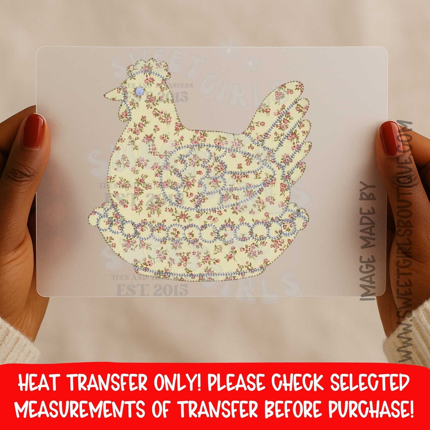 Vintage Floral Chicken DTF Heat Transfer Farmhouse Hen Hen on Nest Nesting Hen