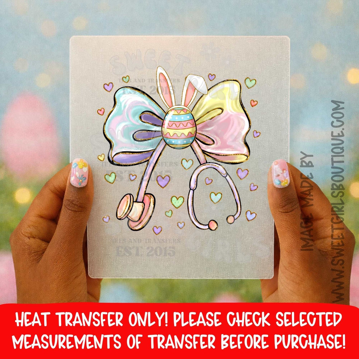 Easter Nurse Heat Transfer Bunny Bow Stethoscope Medical DTF Iron On