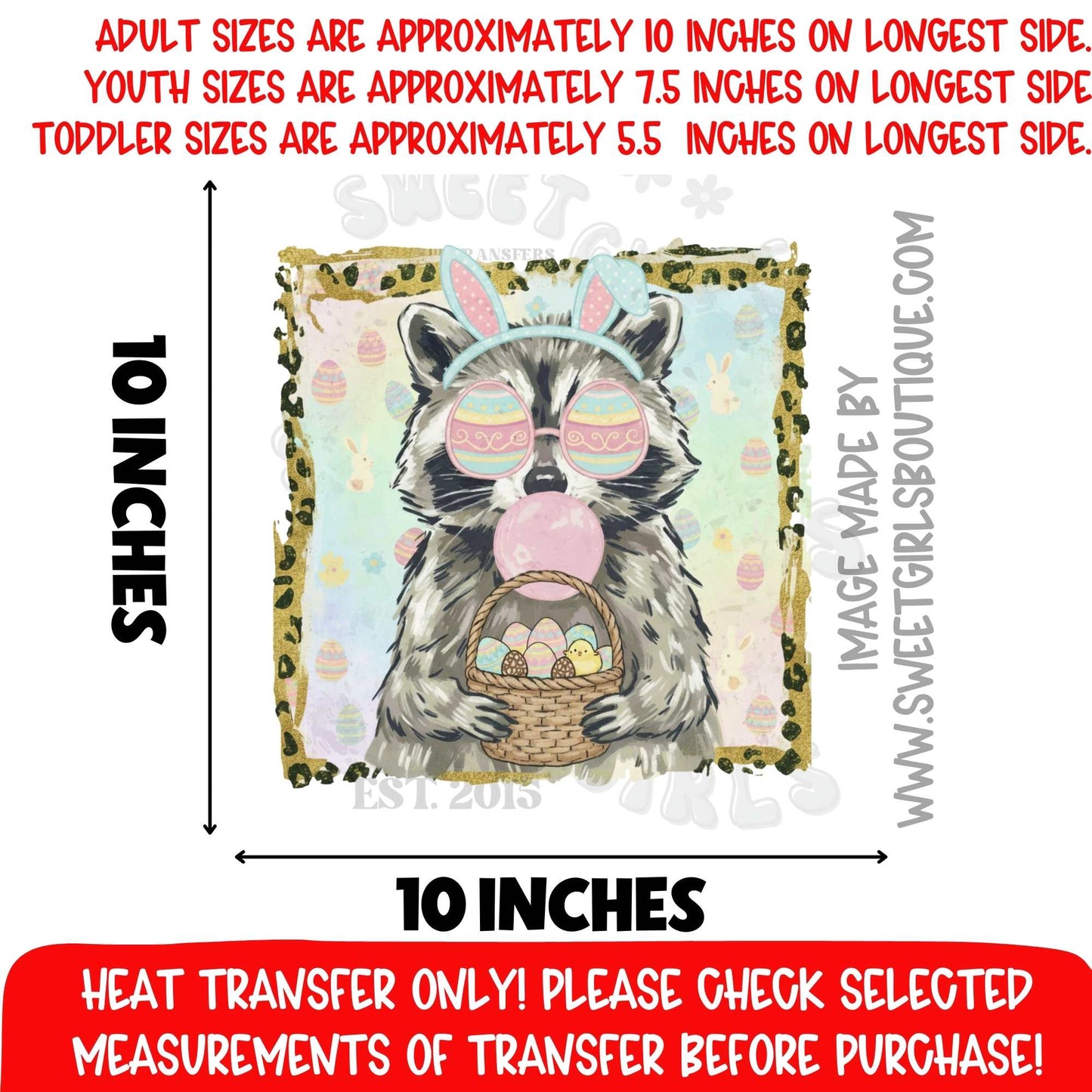Easter Raccoon Bunny Heat Transfer Cute Spring Animal DTF Iron On