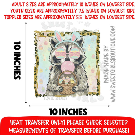 Easter Raccoon Bunny Heat Transfer Cute Spring Animal DTF Iron On