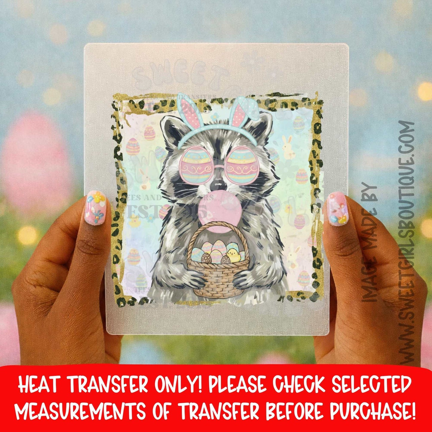 Easter Raccoon Bunny Heat Transfer Cute Spring Animal DTF Iron On