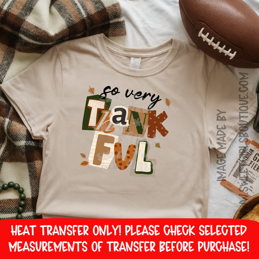 So Very Thankful Autumn Fall Thanksgiving Retro Typography Leaves Cozy DTF Heat Transfer Ready To Press Iron On DIY Shirt Sweatshirt Hoodie Gift
