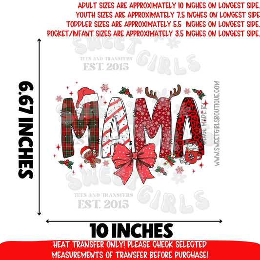 MAMA Christmas DTF Heat Transfer – Ready to Press Holiday Mom Print – DIY Apparel Transfer (Not a Shirt)