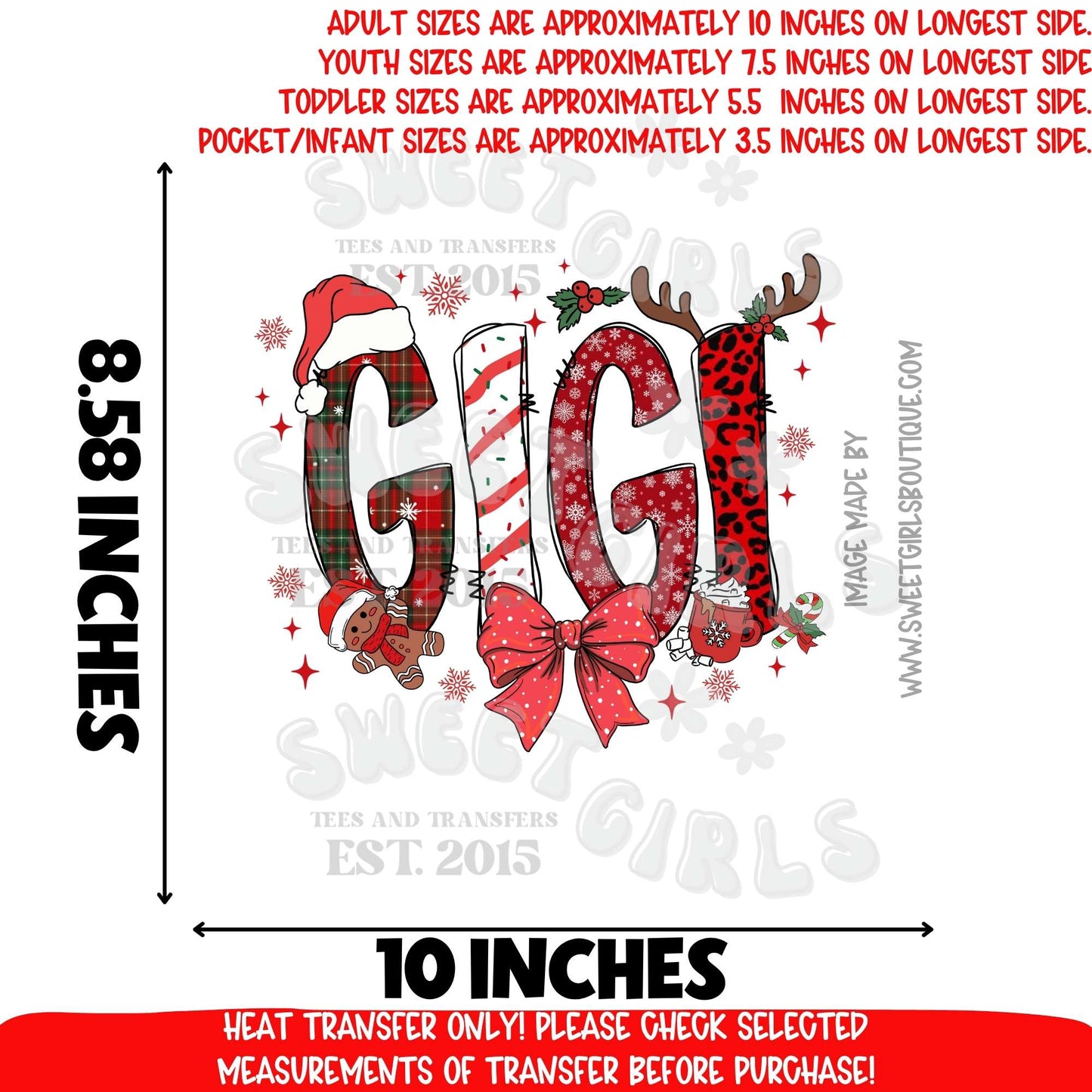 GIGI Christmas DTF Heat Transfer – Ready to Press Holiday Grandma Print – DIY Apparel Transfer (Not a Shirt)