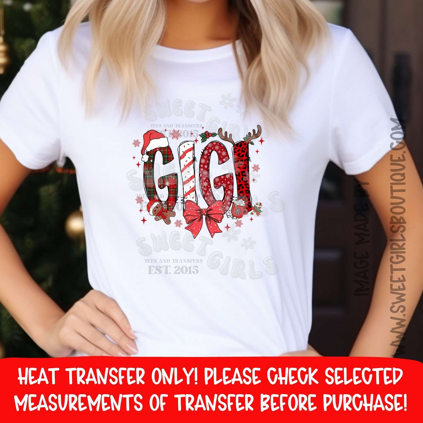 GIGI Christmas DTF Heat Transfer – Ready to Press Holiday Grandma Print – DIY Apparel Transfer (Not a Shirt)