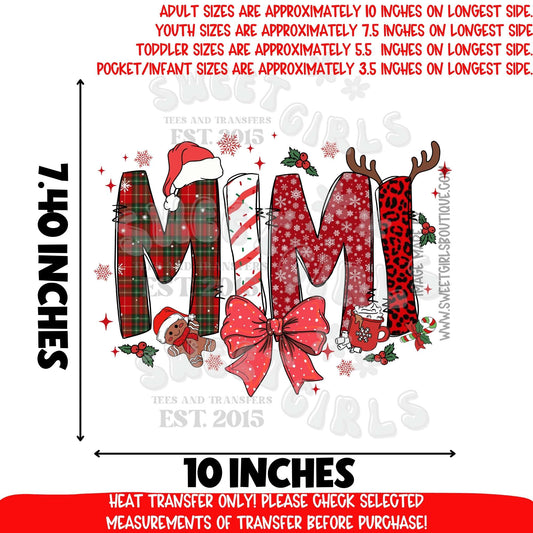 MIMI Christmas DTF Heat Transfer – Ready to Press Holiday Grandma Print – DIY Apparel Transfer (Not a Shirt)