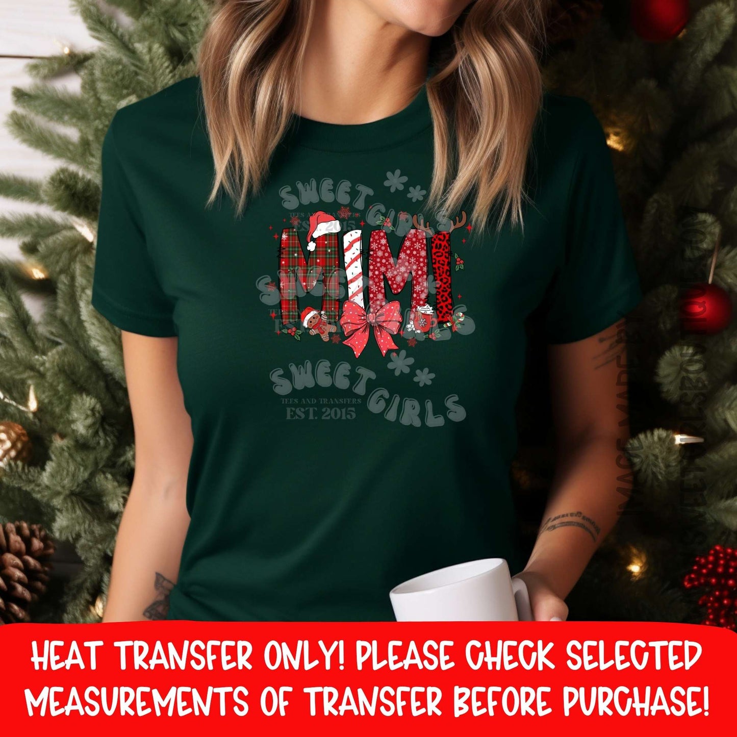 MIMI Christmas DTF Heat Transfer – Ready to Press Holiday Grandma Print – DIY Apparel Transfer (Not a Shirt)