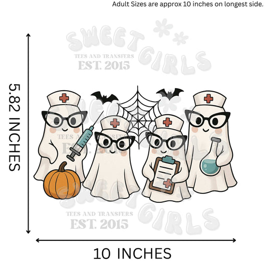 Spooky Nurse Squad Ghosts DTF Transfer – Medical Halloween Group Design – Ready to Press