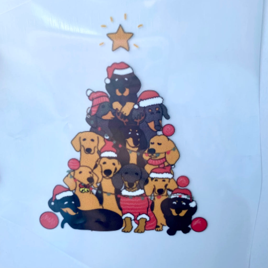 Wiener Dog Christmas Tree DTF Print