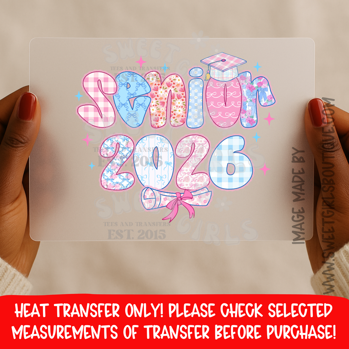 Senior 2026 Graduation Heat Transfer DTF Iron On Cute School Shirt Design Class of 2026