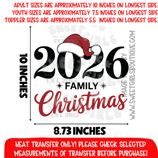 2026 Family Christmas Heat Transfer DTF Iron On Holiday Design for Matching Family Shirts Pajamas