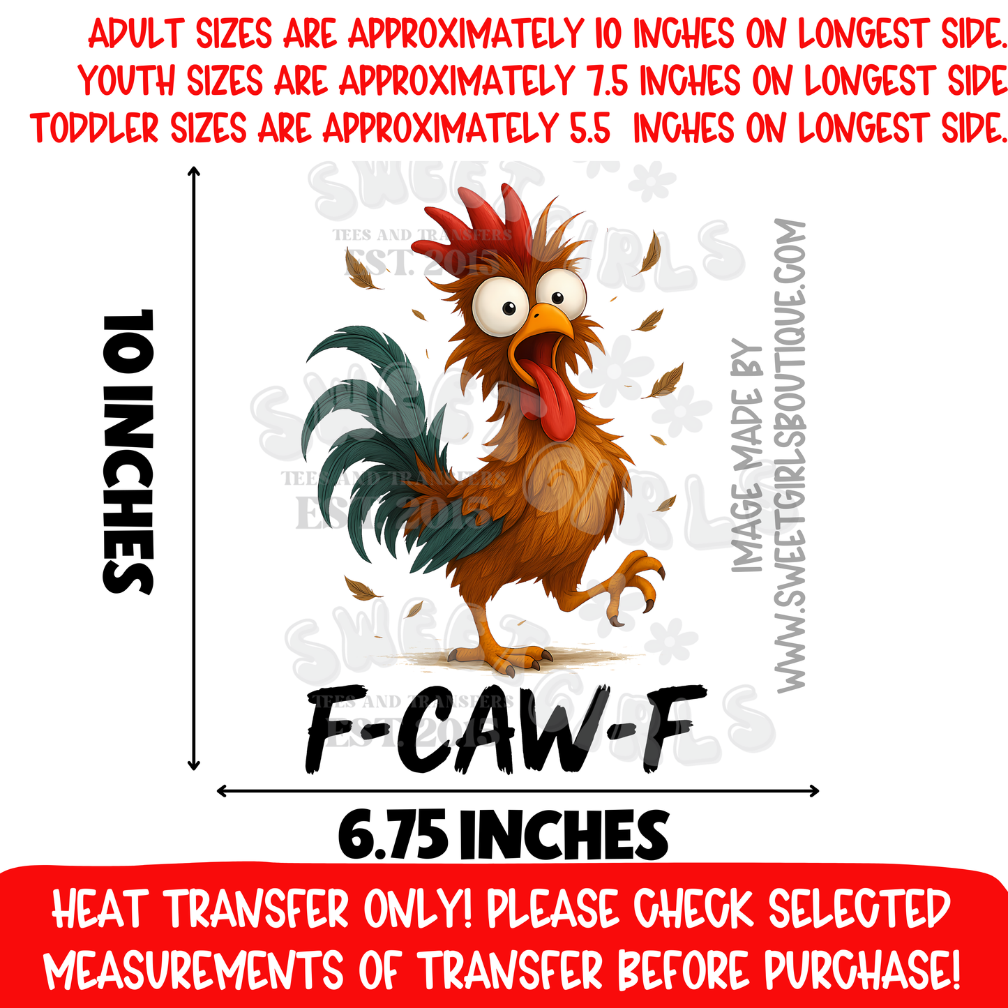 Funny F Caw F Rooster DTF Heat Transfer Sarcastic Chicken Farm Humor Iron On Transfer
