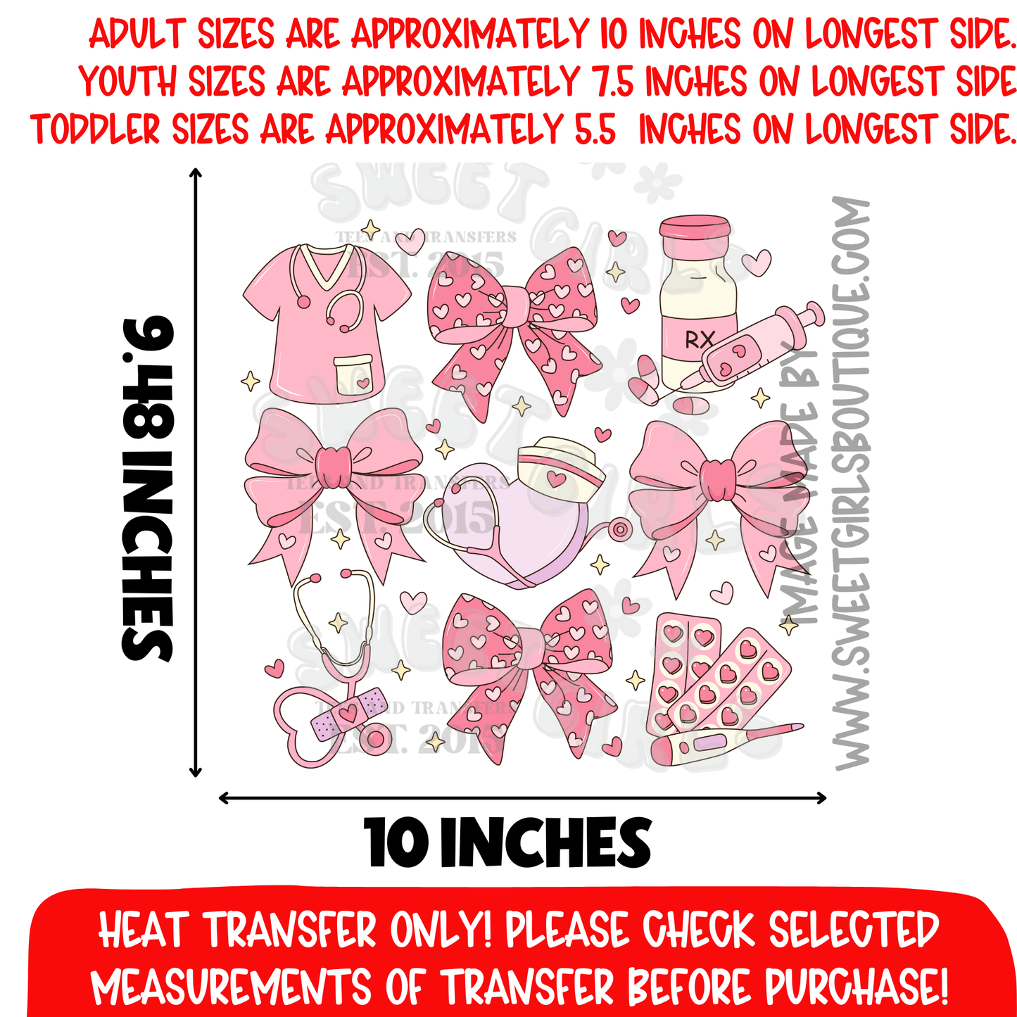 Pink Nurse Shot Icons Heat Transfer Nurse Life Medical Bow Healthcare Shirt Design dtf heat transfer iron on applique printable transfer sublimation alternative no weeding vibrant colors cold peel custom shirt design craft su