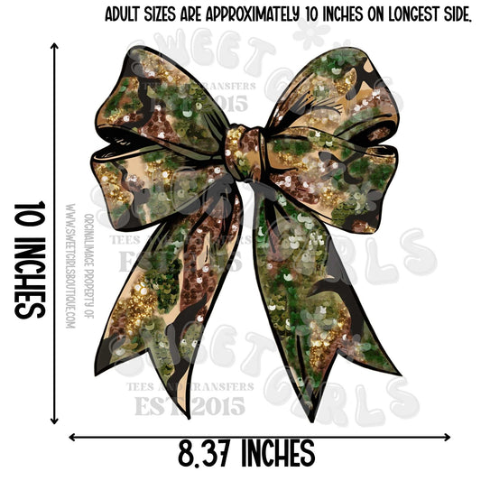 Camo Glitter Bow Sequin Look Heat Transfer Faux Sequin