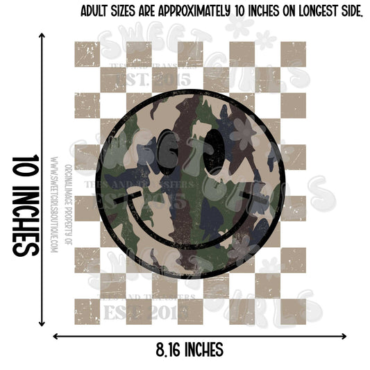 Camo Smiley Face Checkerboard Grunge Heat Transfer