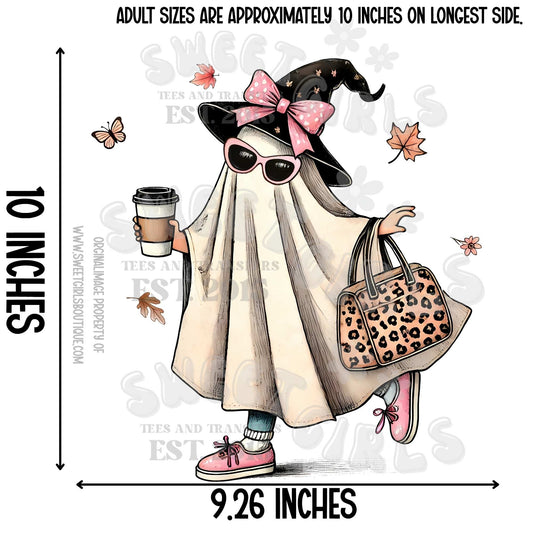 Trendy Ghost Girl with Coffee Fall Halloween Heat Transfer