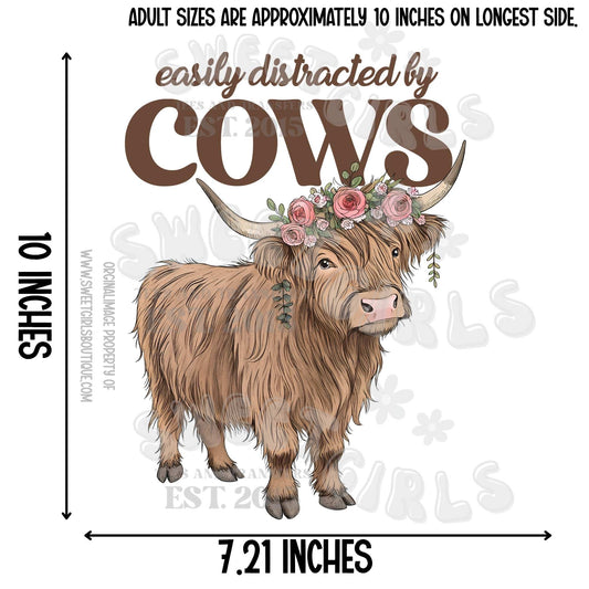 Easily Distracted by Cows Floral Highland Cow Heat Transfer