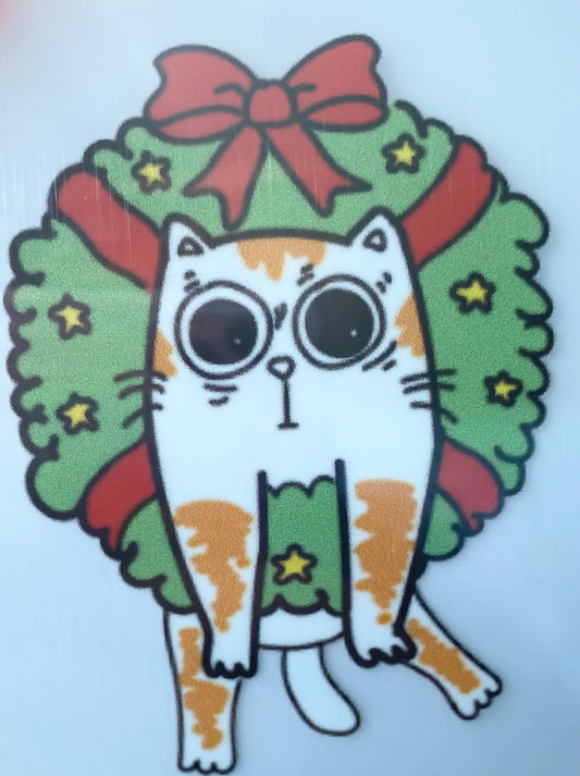 Christmas Wreath Cat DTF Print