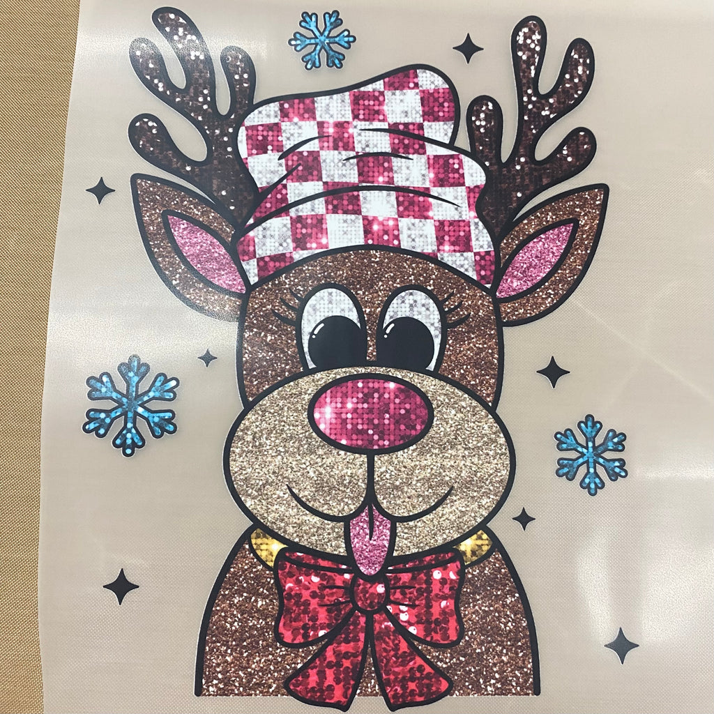 Reindeer with hat (sparkly) DTF Print