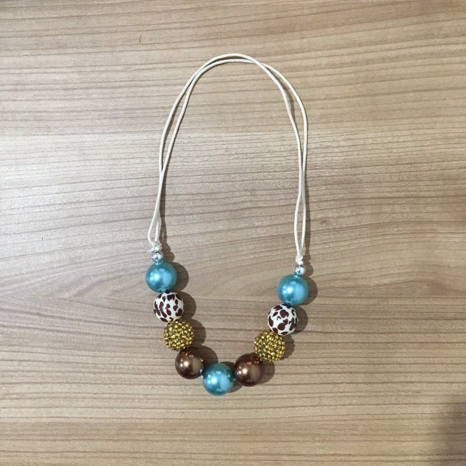 Turquoise and Cow Print  Bubblegum Necklace